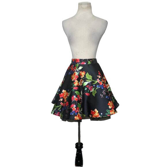 City Studio black red floral A line mini skirt size juniors 5 - Picture 7 of 16